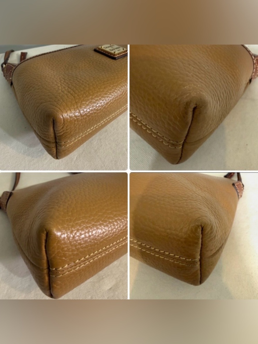 Dooney & Bourke Ginger Pouchette Crossbody Bag Caramel Pebble Leather Brown Trim - Picture 9 of 16